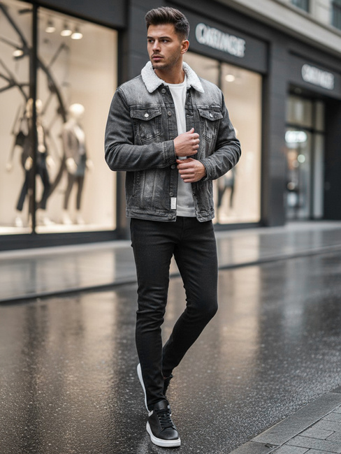 Kurtka męska jeansowa ocieplana z kożuchem czarna Dstreet TX4230z