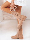 Botki damskie zamszowe beżowe Dstreet ZY1217