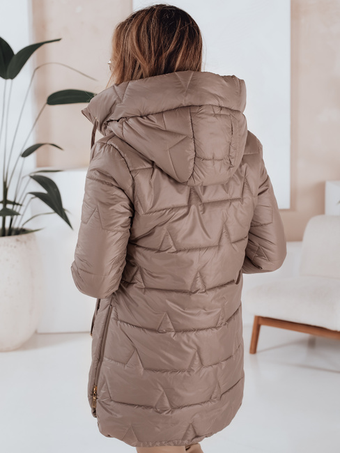 Kurtka zimowa damska pikowana z kapturem ciemnobeżowa Dstreet TY5093