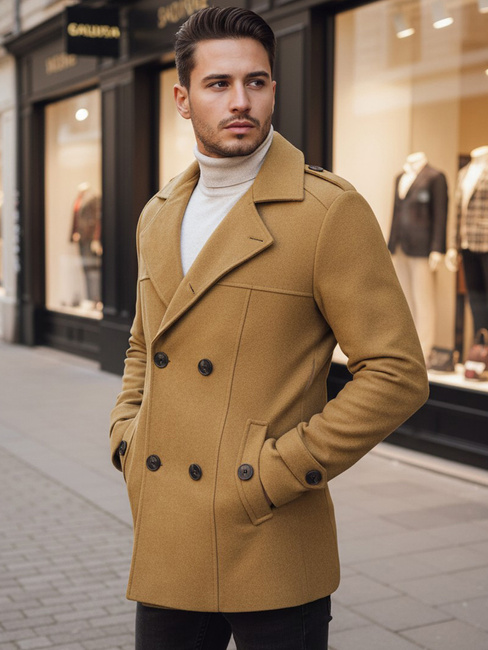 Płaszcz męski dwurzędowy piaskowy Dstreet CX0443