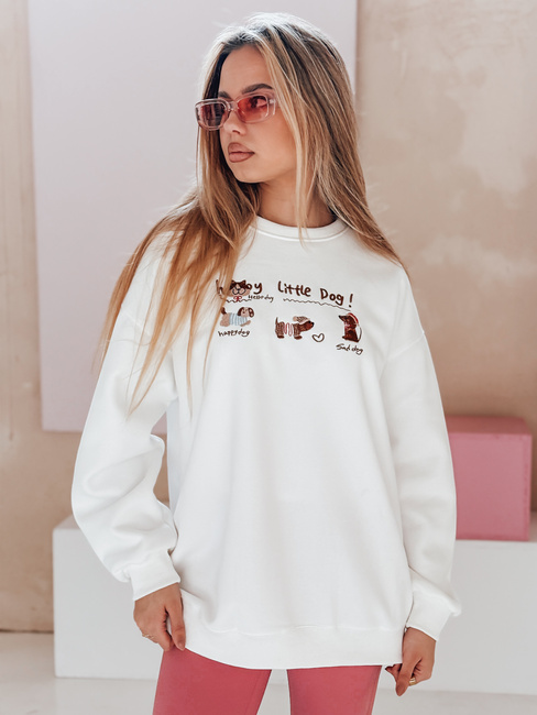 Bluza damska oversize z jamnikami JAMNIKOVE biała Dstreet BY1498