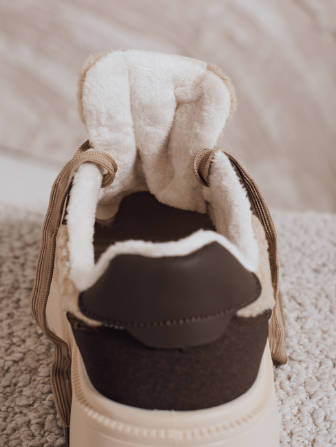 Sneakersy damskie z futerkiem na platformie brązowe Dstreet ZY1082