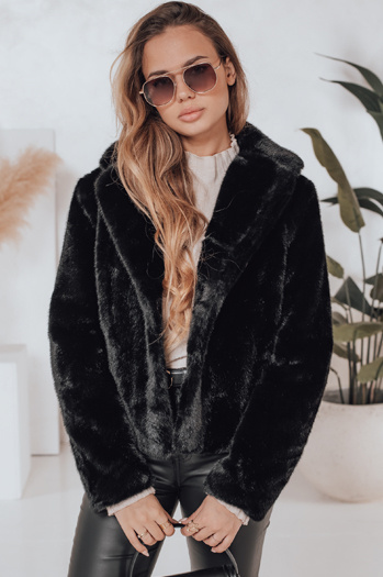 Płaszcz damski futerkowy GLAMFLUFFY krótki czarny Dstreet TY4985