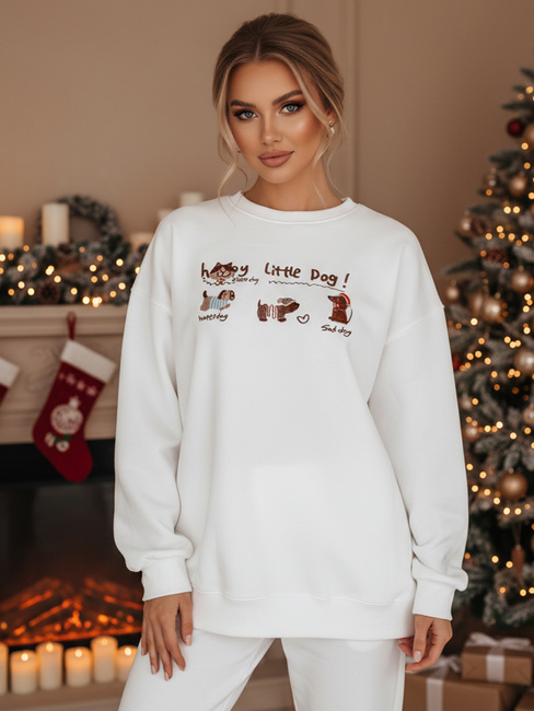 Bluza damska oversize z jamnikami JAMNIKOVE biała Dstreet BY1498z