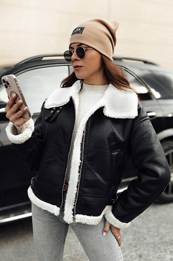 Kurtka skórzana damska z kożuchem FURBLAZE Dstreet czarna TY4730