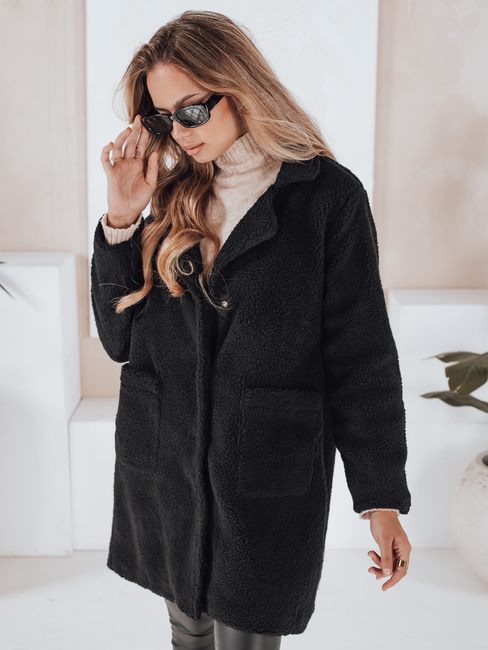 Płaszcz damski teddy futrzany czarny Dstreet NY0756