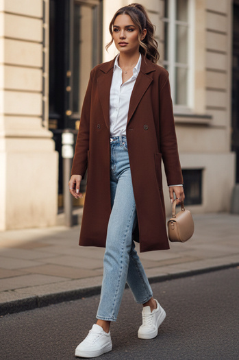 Płaszcz damski oversize LINNORE długi brązowy Dstreet NY0705