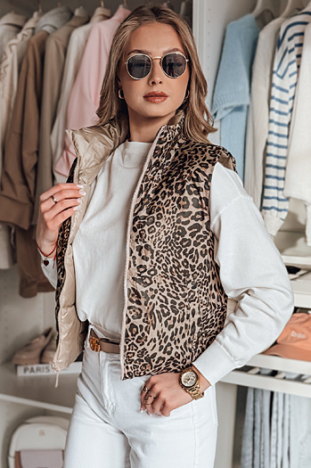 Krótka kamizelka damska dwustronna CHIPUFF kamelowa Dstreet TY4825