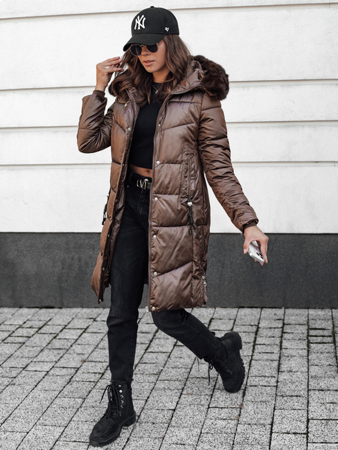 Kurtka zimowa damska pikowana z kapturem brązowa ULTRAWAY Dstreet TY4627