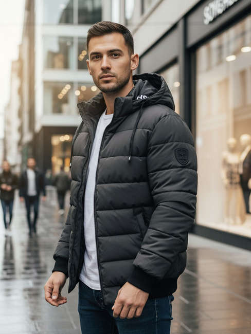 Kurtka męska zimowa pikowan z kapturem ciemnosza Dstreet TX5095