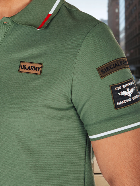 Koszulka męska polo z naszywkami zielona Dstreet PX0634