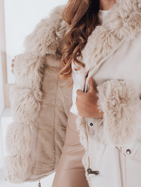 Kurtka damska zimowa parka z futerkiem CHARMFUR biała Dstreet TY5225