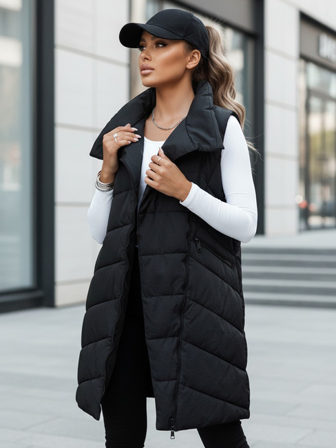 Kamizelka damska pikowana długa bez kaptura SERKIS czarna Dstreet TY4524