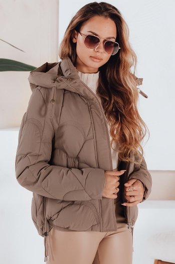 Kurtka damska zimowa LOVEWARM krótka pikowana z kapturem ciemnobeżowa Dstreet TY5044