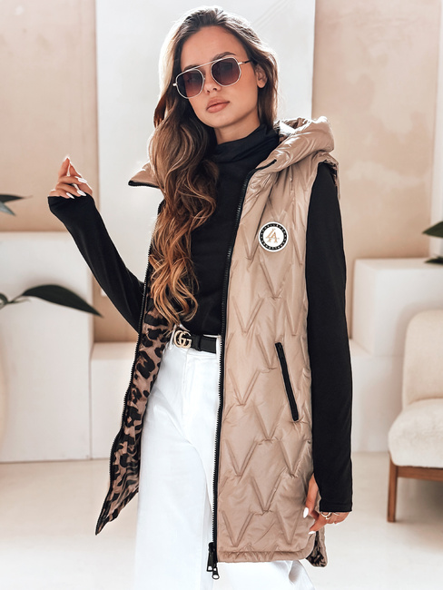 Kamizelka damska dwustronna z kapturem kamelowa Dstreet TY5095