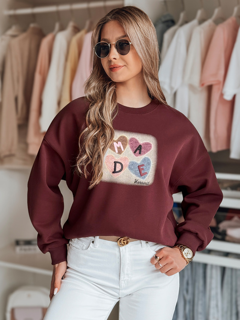 Bluza damske oversiz z sercami MADELIN bordowa Dstreet BY1458