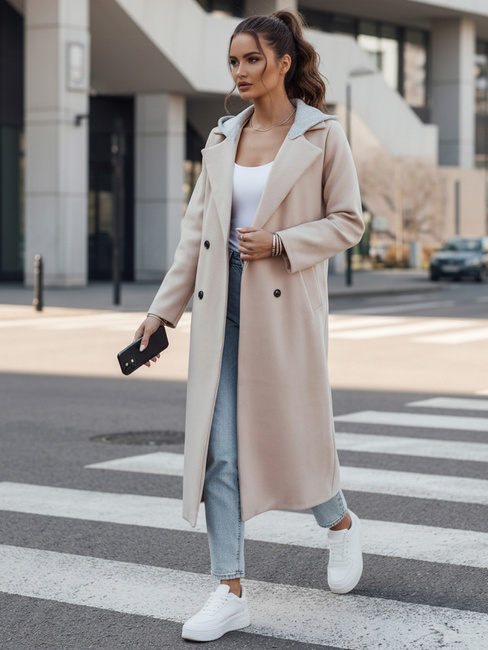 Płaszcz damski oversize MODVENTURE z kapturem beżowy Dstreet NY0721