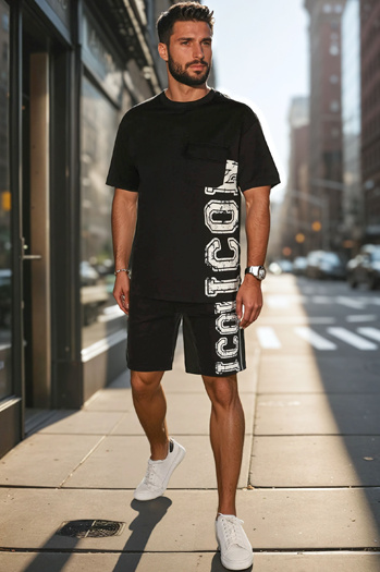 Komplet męski z nadrukiem czarny Dstreet AX0802