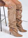 Kozaki damskie z marszczoną cholewką zamszowe beżowe Dstreet ZY1100