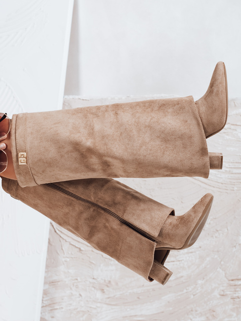 Kozaki damskie z szeroką cholewką beżowe Dstreet ZY1125