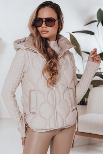 Kamizelka damska pikowana z kapturem MISSVEST beżowa Dstreet TY5020