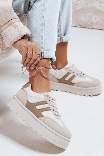 Sneakersy damskie ocieplane na platformie beżowe Dstreet ZY1080