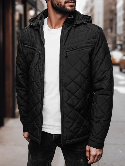 Kurtka męska przejściowa z kapturem czarna Dstreet TX4991