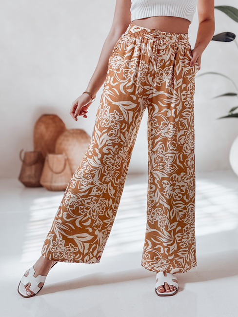 Spodnie damskie materiałowe wide leg TROPICAL SUN kamelowe Dstreet UY2633