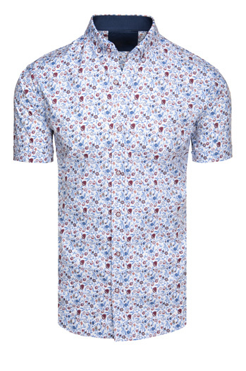 Koszula męska we wzory slim z krótkim rękawem biała Dstreet KX1069