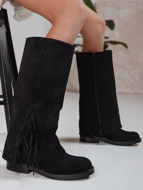 Kozaki damskie zamszowe z frędzlami czarne Dstreet ZY1268