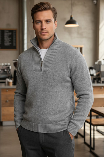 Sweter męski ze stójką ocieplany jasnoszary Dstreet WX2353