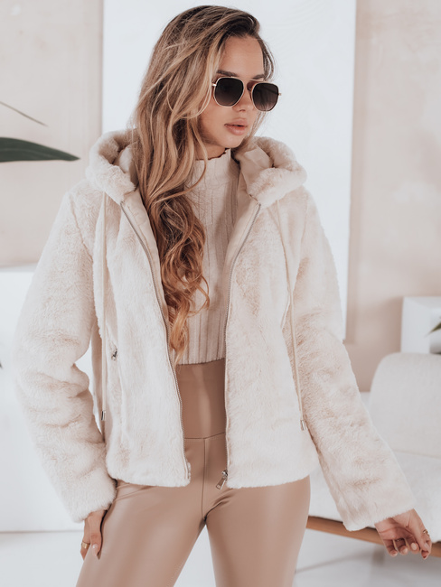 Płaszcz damski krótki ELMIRIS beżowy futerkowy Dstreet TY4994