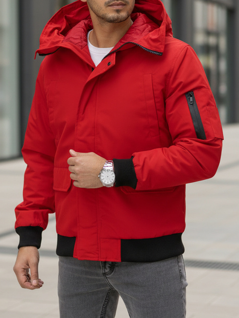 Kurtka męska zimowa z kapturem czerwona Dstreet TX4983