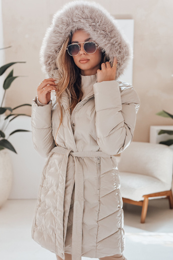 Kurtka zimowa damska CASSERIE pikowana z kapturem jasnobeżowa Dstreet TY4926