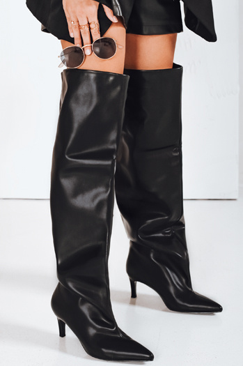 Kozaki damskie z szeroką cholewką czarne Dstreet ZY1189