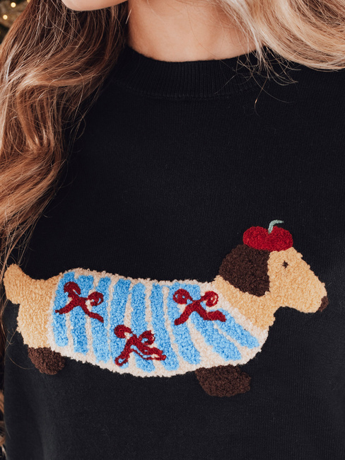 Damski sweter z aplikacją psa CHICPAWS czarny Dstreet MY2541z