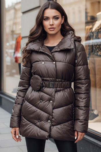 Płaszcz zimowy damski pikowany z kapturem BLOOM mokka Dstreet TY4517z