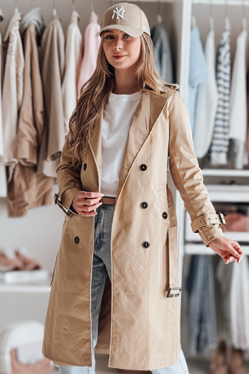 Płaszcz damski długi z paskiem SLIMFOTA kamelowy Dstreet NY0746