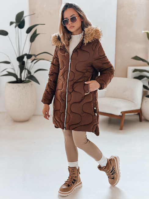 Kurtka damska zimowa VIRELIA pikowana z kapturem brązowa Dstreet TY4936
