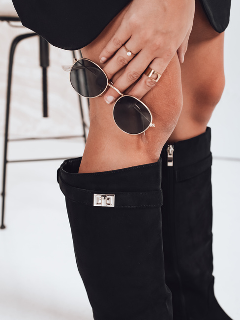 Kozaki damskie zamszowe na niskim obcasie czarne Dstreet ZY1090