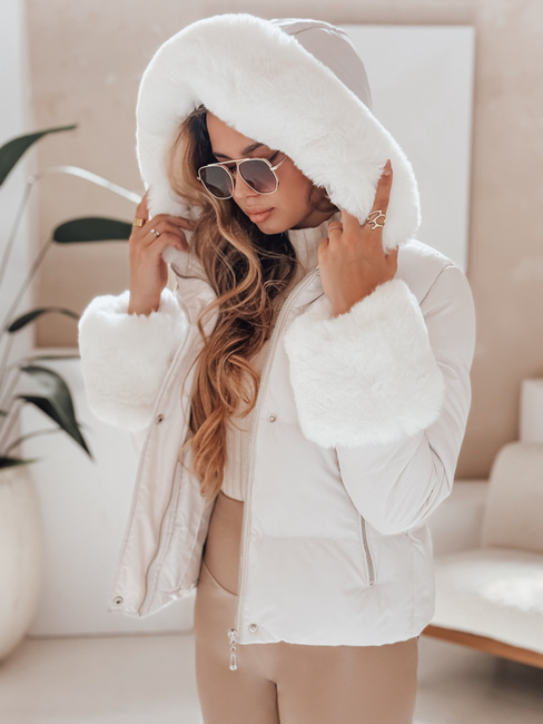 Kurtka damska zimowa YOUWARM krótka pikowana z futerkiem biała Dstreet TY5007