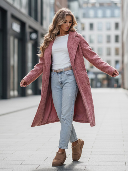 Długi płaszcz damski typu baranek różowy Dstreet NY0755z