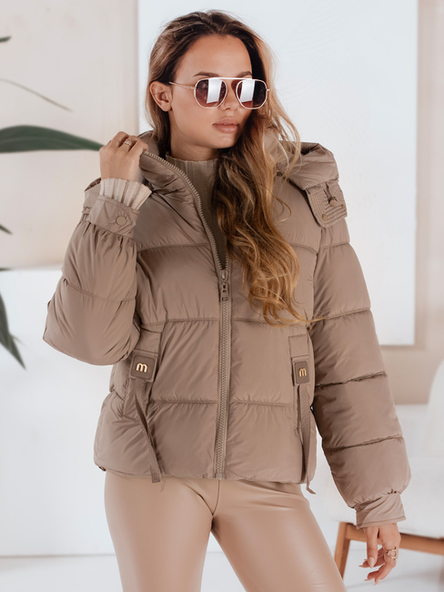 Kurtka zimowa damska pikowana z kapturem kamelowa Dstreet TY5063