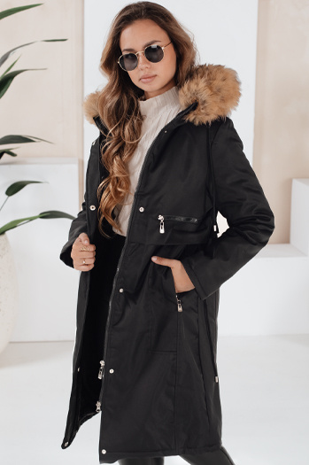 Kurtka zimowa damska parka z futerkiem czarna Dstreet TY5110