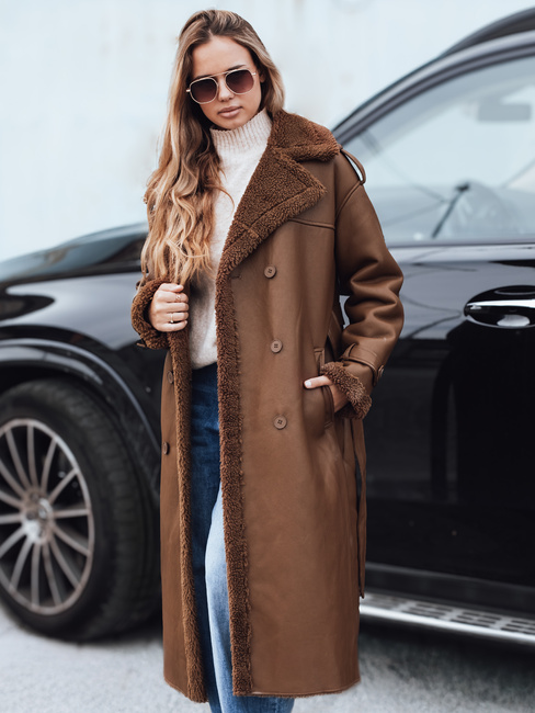 Płaszcz zimowy damski CHICFROST długi brązowy skórzany Dstreet TY4992