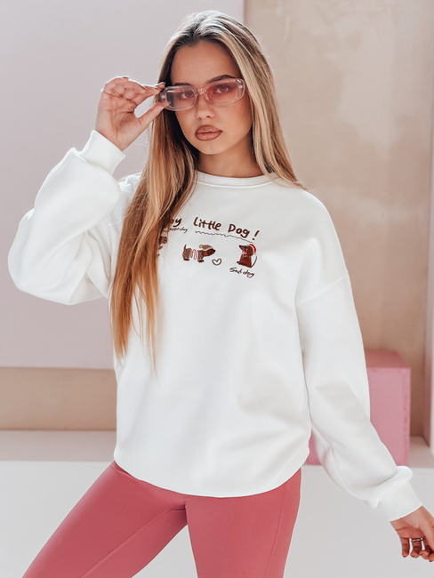 Bluza damska oversize z jamnikami JAMNIKOVE biała Dstreet BY1498