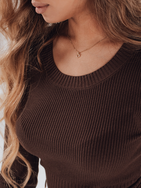 Damski sweter prążkowany NOLVIE brązowy Dstreet MY2494
