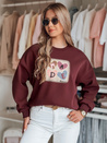 Bluza damske oversiz z sercami MADELIN bordowa Dstreet BY1458