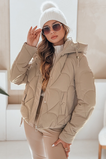 Kurtka damska zimowa LOVEWARM krótka pikowana z kapturem kamelowa Dstreet TY5041