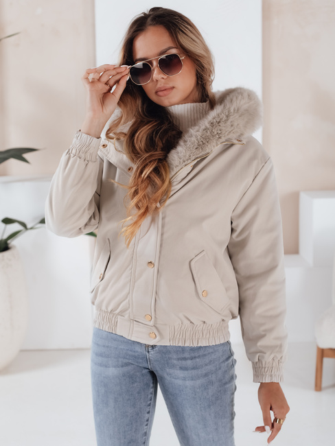 Kurtka damska zimowa VESSADA krótka z futerkiem jasnobeżowa Dstreet TY5062